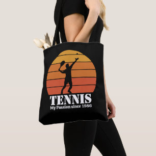Tennis Hobby Retro Sunset Personalise Tote Bag