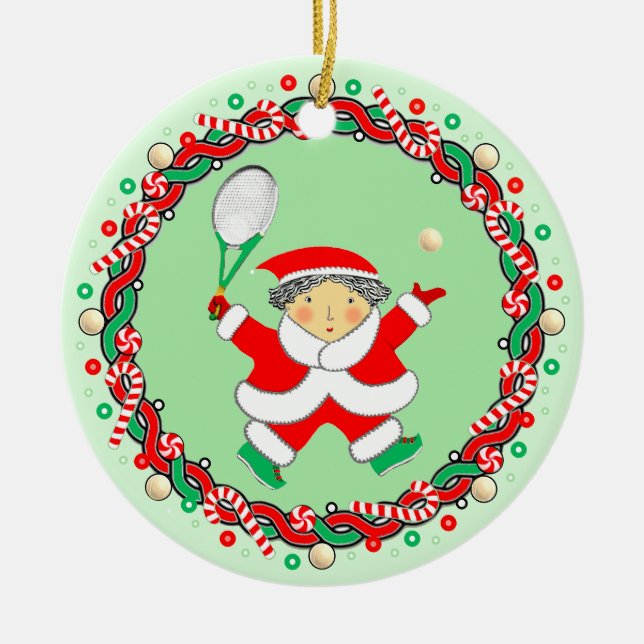 Tennis Holiday Gift Ceramic Ornament (Front)