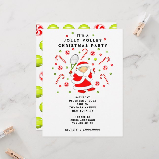 Tennis Holiday Party Invitation (Front/Back In Situ)