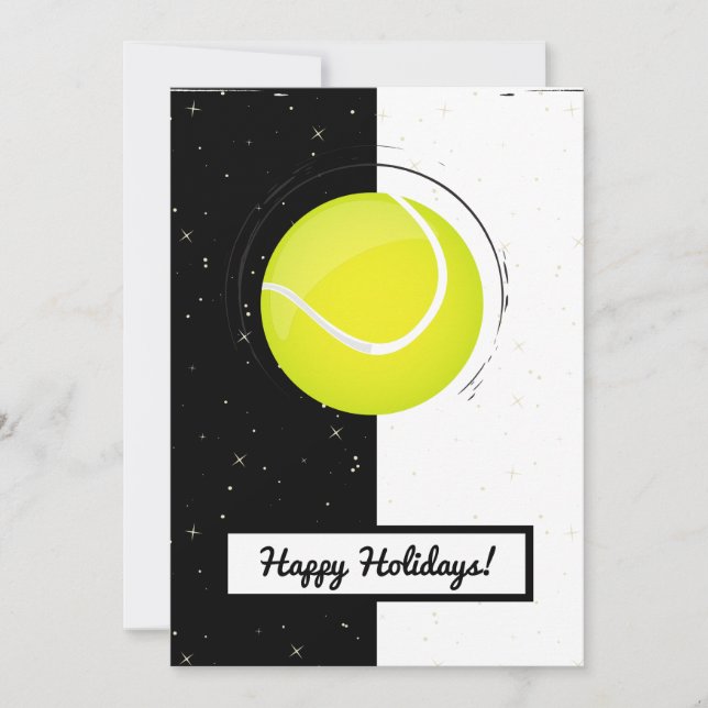 Tennis Holidays Christmas Ball Black & White Sport Holiday Card (Front)