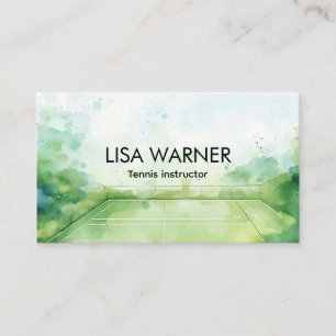 Tennis instructor coach watercolor tennis court business card
