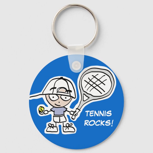 Tennis keychain with cute cartoon and custom text (Front)