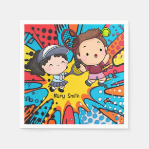Tennis Kid Birthday Party Abstract Background  Napkin
