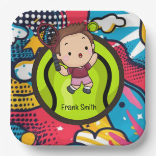 Tennis Kid Birthday Party Abstract Background Pape Paper Plate