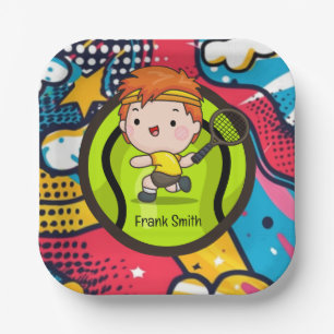Tennis Kid Birthday Party Abstract Background Pape Paper Plate