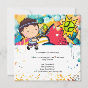 Tennis Kid Birthday Party Invitation