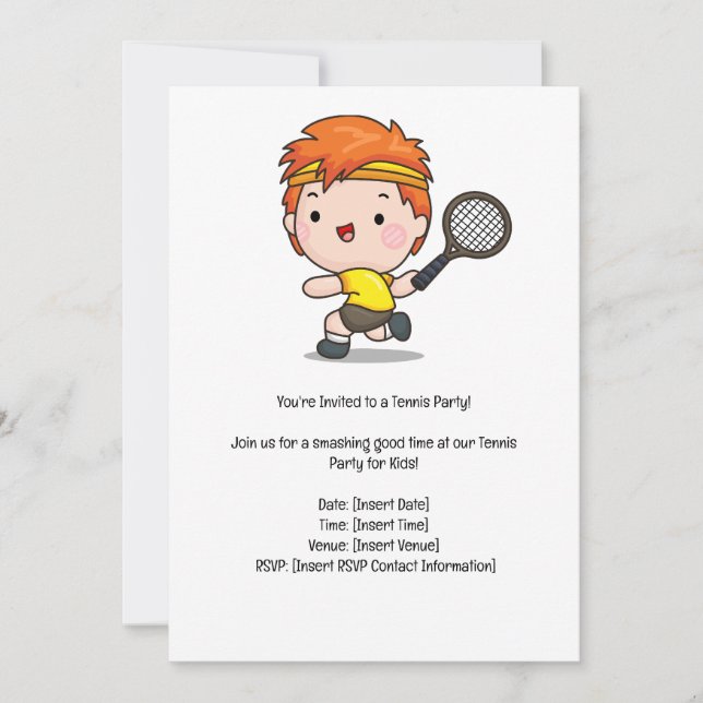 Tennis Kid Birthday Party  Invitation (Front)