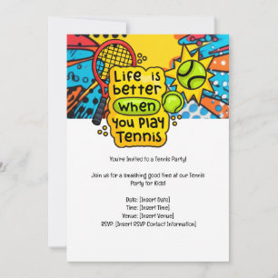 Tennis Kid Birthday Party  Invitation