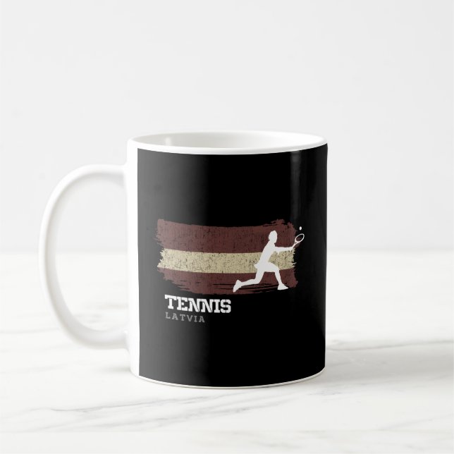 Tennis Latvia Flag Tennis Player Tennis Coffee Mug (Left)