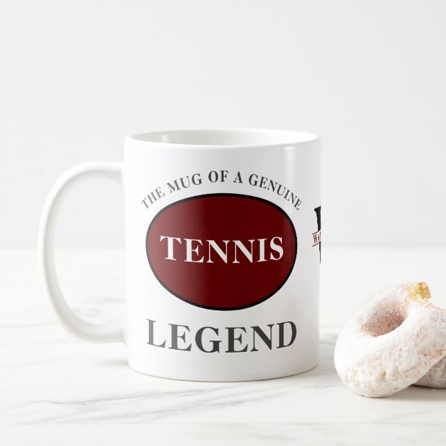 Tennis Legend Monogram Add Your Name Birthday Coffee Mug (With Donut)