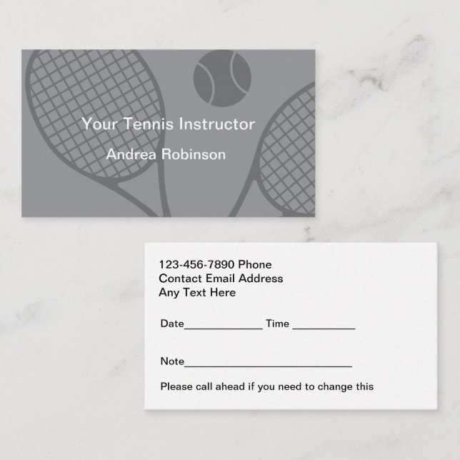 Tennis Lessons Class Appointment Reminder Card (Front/Back)