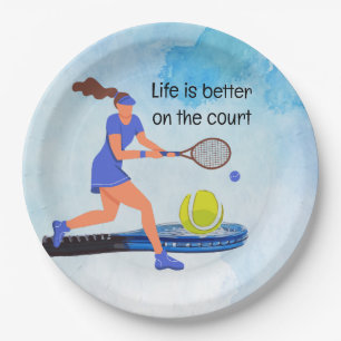 Tennis Life is better on the court watercolor Paper Plate