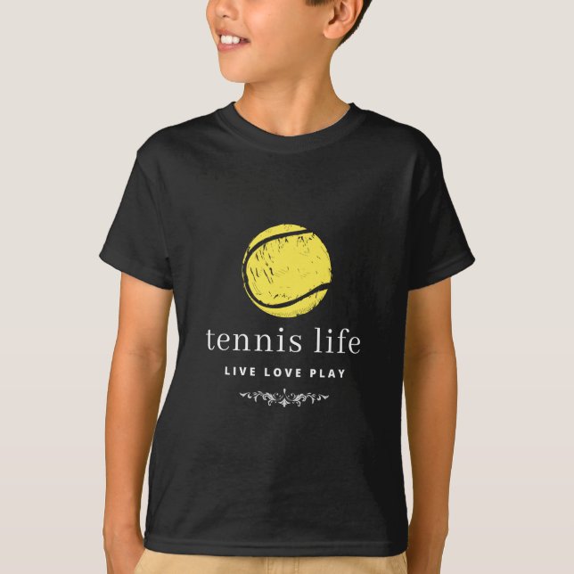 Tennis Life Live Love Play Sports Fan Lover Black T-Shirt (Front)
