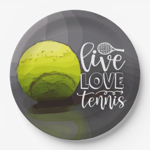 Tennis Live Love Tennis with ball on black Paper Plate