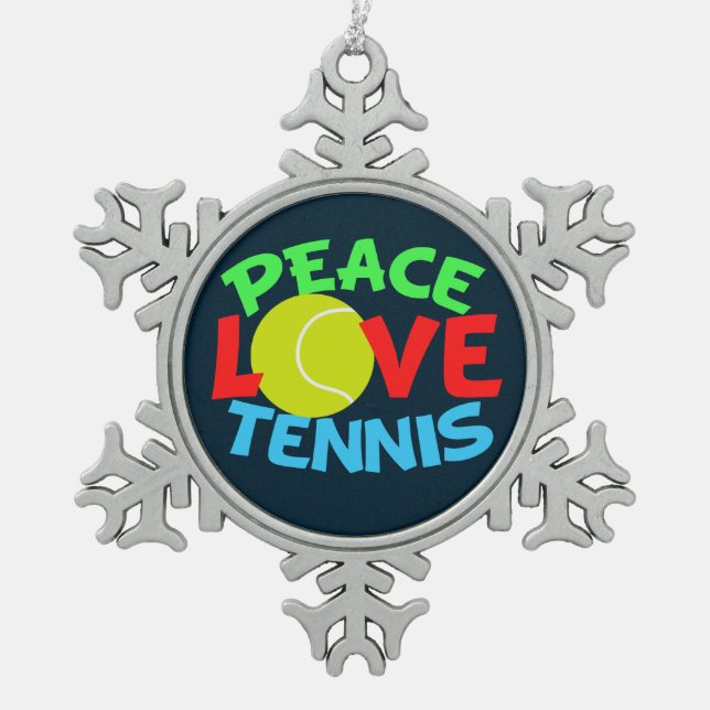 Tennis Love Blue Snowflake Pewter Christmas Ornament (Front)