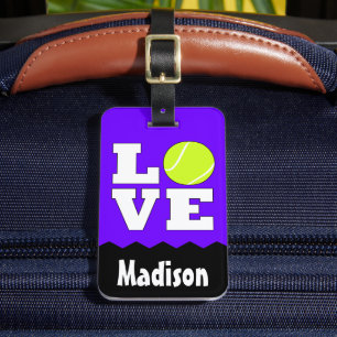 Tennis LOVE Custom Name & Colour Tennis Racket Bag Luggage Tag