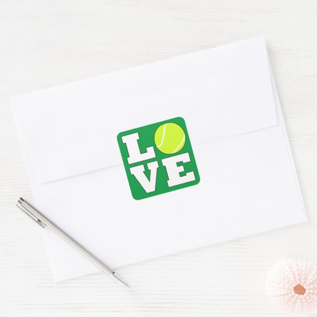 Tennis LOVE Fun Sports Player Team Party Square Sticker (Envelope)