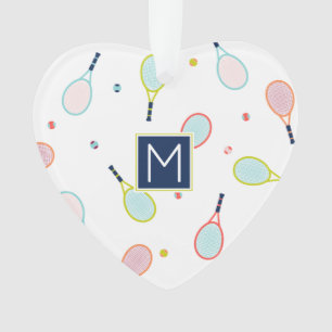 Tennis Love Heart Monogram Personalised Holiday Ornament