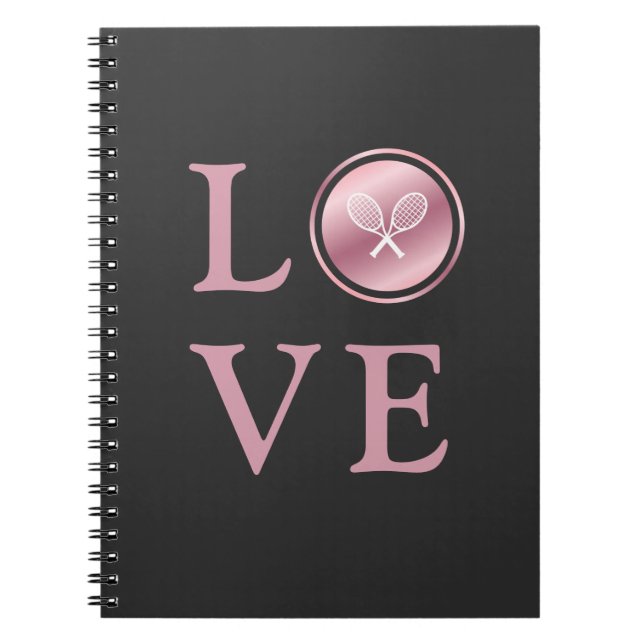 Tennis Love Pink Rose Gold Typography Cute Rackets Notebook (Front)