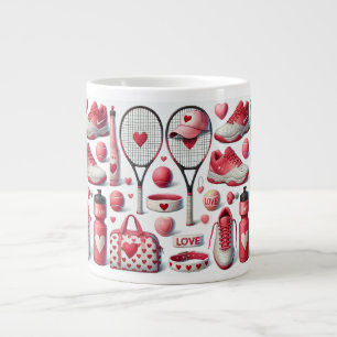 Tennis Love themed in red and white with heart  Large Coffee Mug