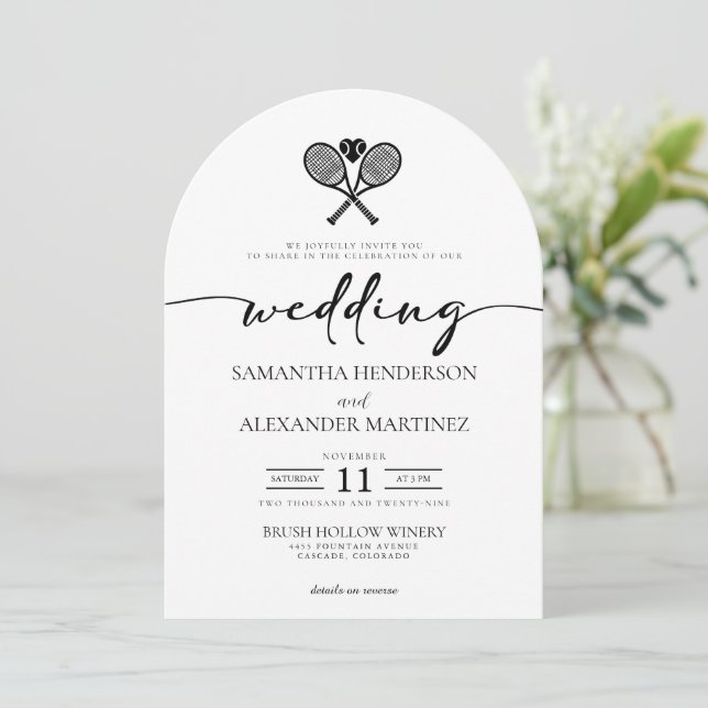 Tennis Love with Details Wedding Invitation (Standing Front)