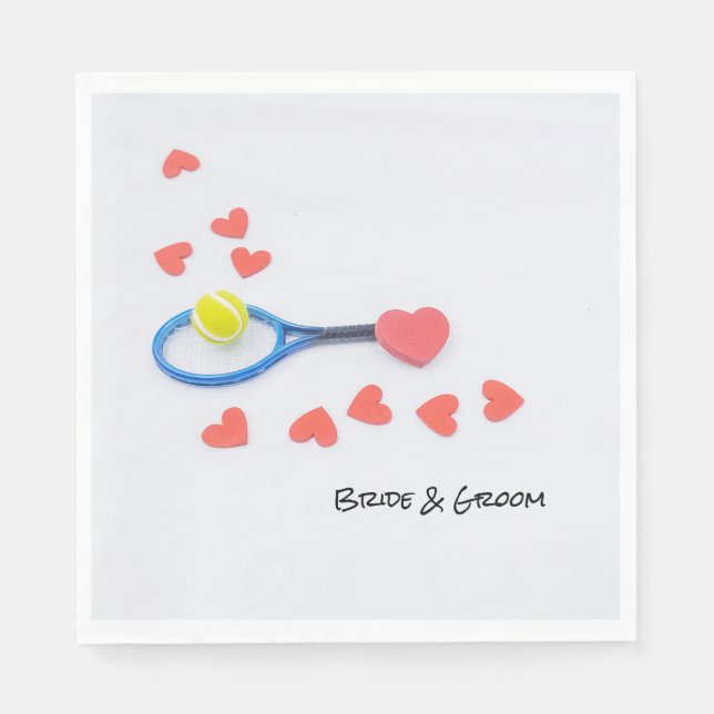 Tennis love with tennis ball and racket wedding napkin (Front)