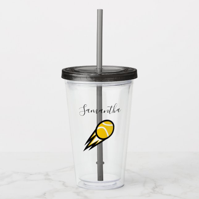 Tennis Love Yellow Fire Ball Sports Personalised Acrylic Tumbler (Front)