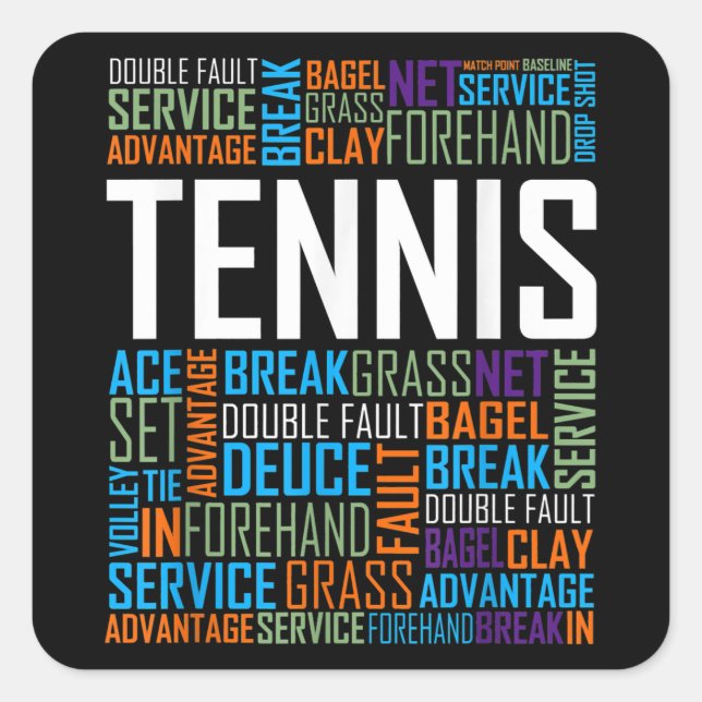 Tennis Lover Words T Shirt Gift for Players and Co Square Sticker (Front)