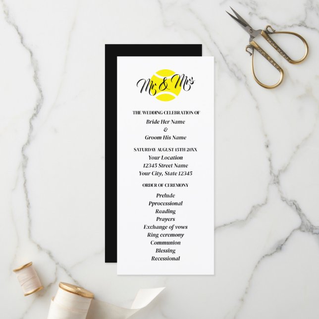 Tennis lovers wedding ceremony program programme (Front/Back In Situ)