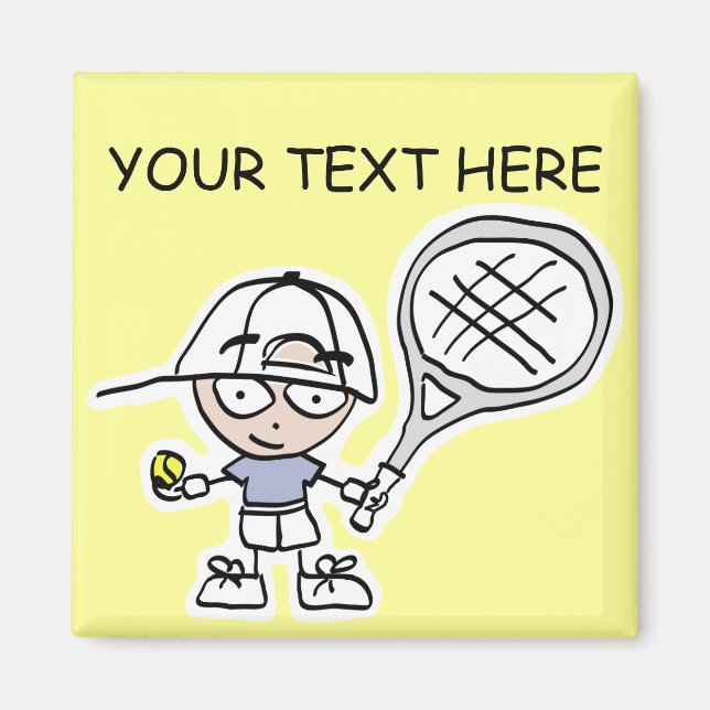 Tennis Magnet with cute cartoon of kid player (Front)