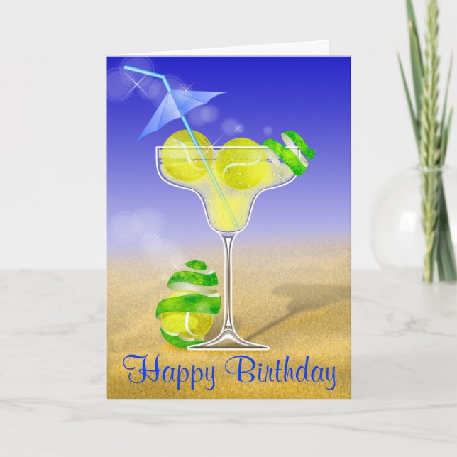 Tennis Margarita Happy Birthday Card (Front)