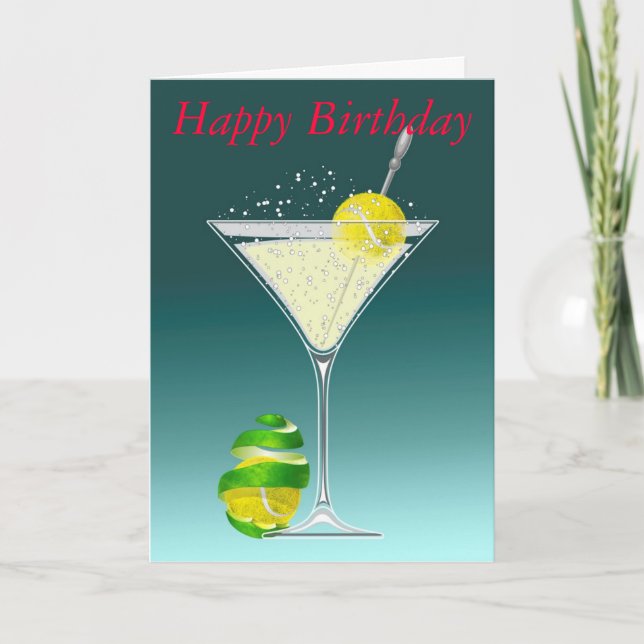 Tennis Martini Happy Birthday Card (Front)