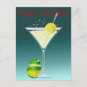 Tennis Martini Happy Birthday Postcard