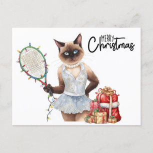 Tennis Merry Christmas for Cat lovers Holiday Postcard