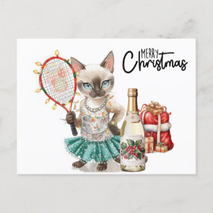 Tennis Merry Christmas for Cat lovers Holiday Postcard