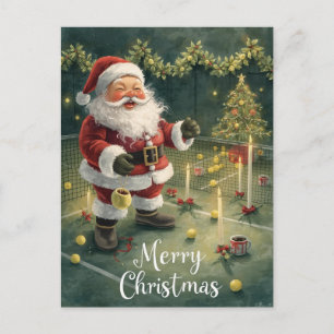 Tennis  Merry Christmas  Santa Claus in the court Holiday Postcard