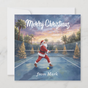 Tennis Merry Christmas Santa on the court Holiday Card