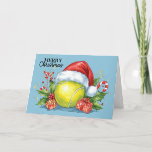 Tennis Merry Christmas  tennis ball on the court H Holiday Card