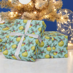 Tennis Merry Christmas tennis ball on the court H Wrapping Paper