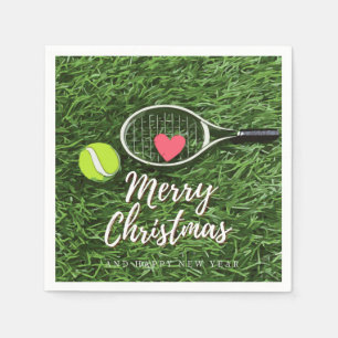 Tennis Merry Christmas with ball and racket love Napkin