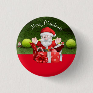 Tennis Merry Christmas with ball and Santa Claus   3 Cm Round Badge