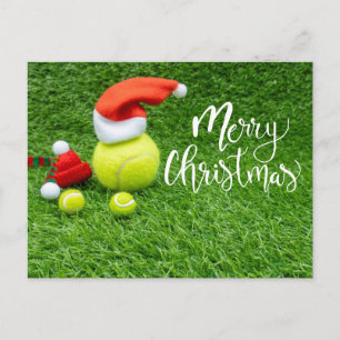 Tennis Merry Christmas with ball on green  Postcard