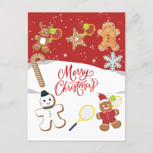 Tennis  Merry Christmas with ginger bread tennis  Holiday Postcard