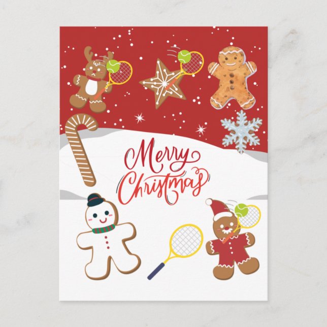 Tennis  Merry Christmas with ginger bread tennis  Holiday Postcard (Front)