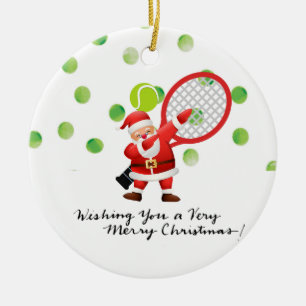 Tennis  Merry Christmas with Santa Claus   Ceramic Tree Decoration