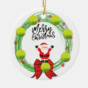 Tennis Merry Christmas with Santa Claus Christmas Ceramic Tree Decoration