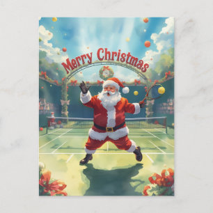 Tennis  Merry Christmas with Santa Claus Holiday Postcard