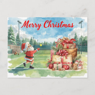 Tennis  Merry Christmas with Santa Claus Holiday Postcard