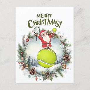Tennis  Merry Christmas with Santa Claus   Holiday Postcard