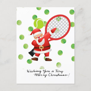 Tennis  Merry Christmas with Santa Claus   Holiday Postcard